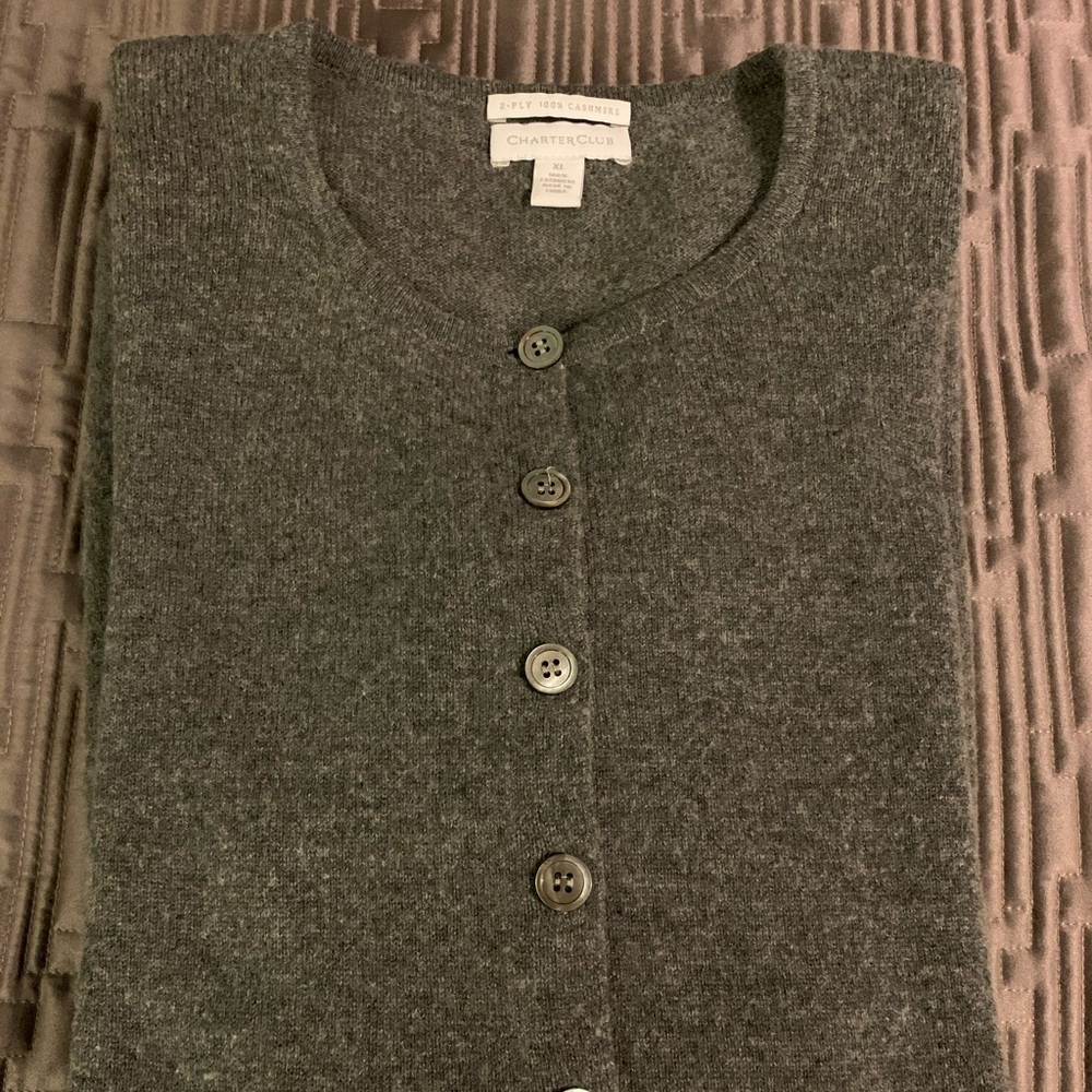🌺100% Cashmere Long Cardigan Gray XL Charter Club